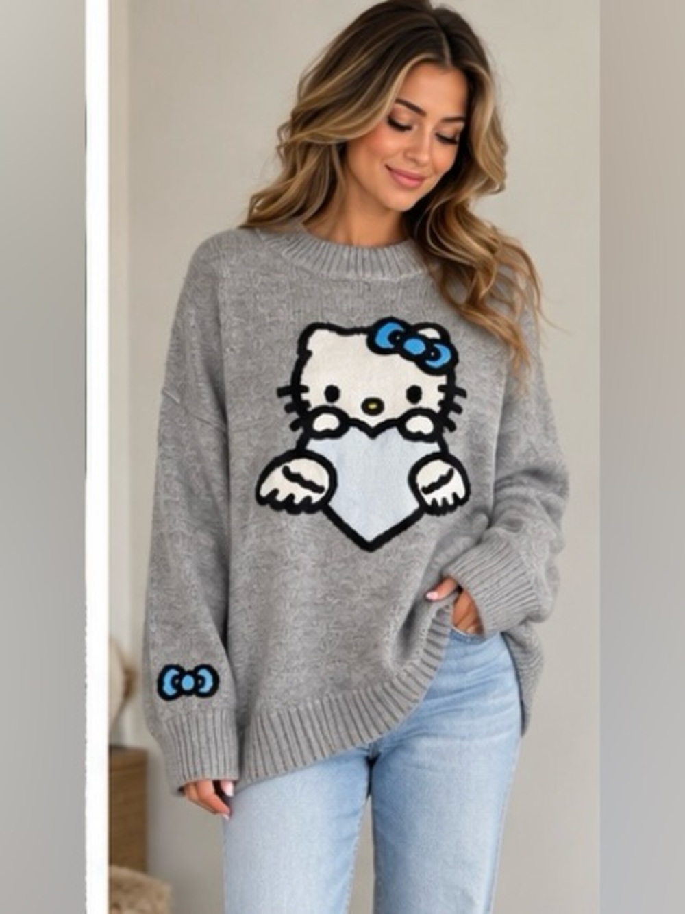 Hello Kitty Forever 21 Cozy Knit Sweater – Gray – Size M